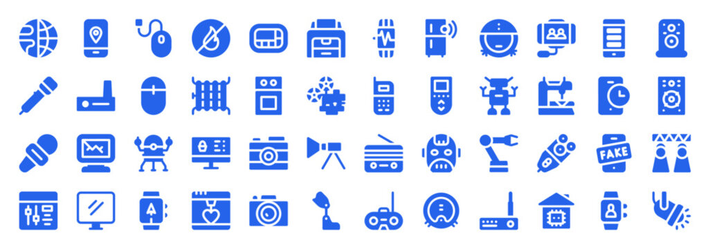 Blue communication and robotics icon set for future technology concepts