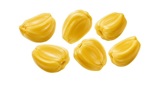 Group of fresh yellow jackfruit pods isolated on transparent background healthy food item.