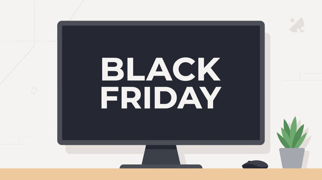 Black Friday Sale Promotion on Computer Screen with Mouse and Plant