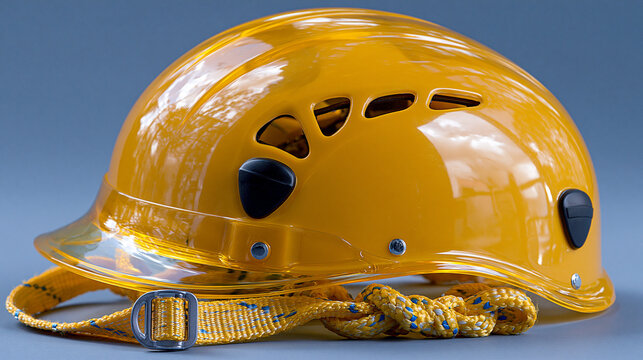Yellow protective construction helmet safety gear for industrial workers with hard hat