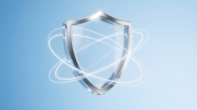 Abstract digital shield icon representing cybersecurity and data protection on a soft blue gradient background