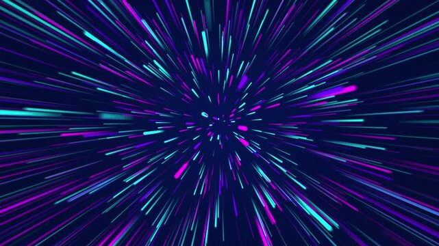 Futuristic blue purple light trails warp speed hyperspace motion loop background for cosmic travel