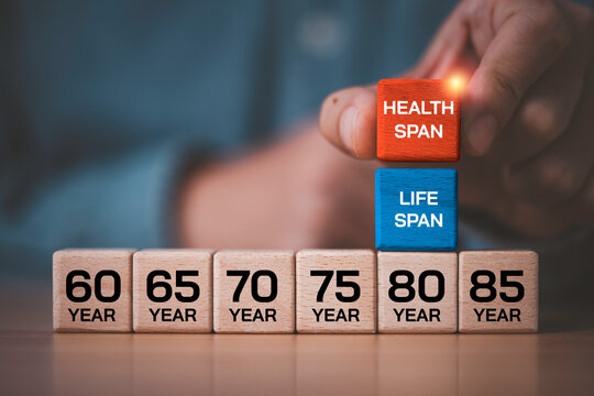 Closing the gap between health span and life span concept, symbolizing healthy aging, disease prevention, longevity and living well throughout life.