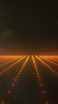 Orange glowing dot grid receding into a dark horizon, creating a futuristic digital floor, data path, and abstract technology background.