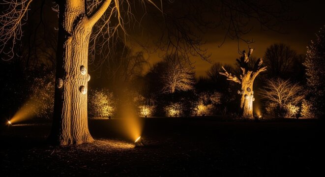 Enchanting Lit Trees And Landscape At Night