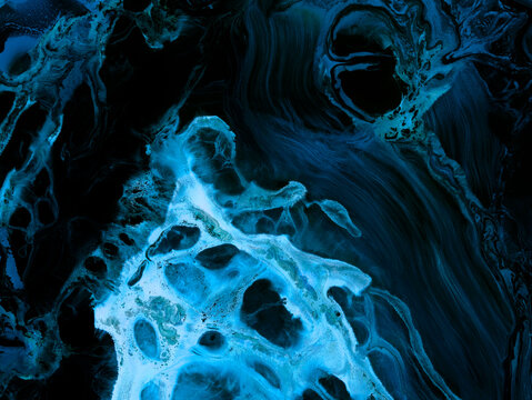 Blue creative abstract hand painted background, marble texture