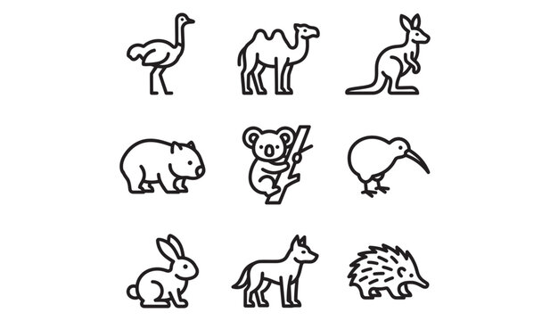 Animal Outline Icons Set Isolated on White Background