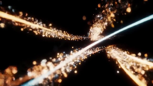Dynamic Energy Stream of Glowing Particles on Black Background.