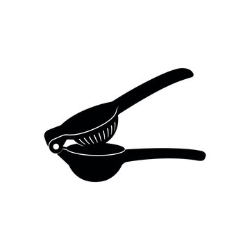 Black silhouette of a manual citrus fruit juicer on a white background