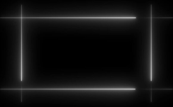 Neon line glowing square frame on black background. Glowing neon frame background animation square shape.