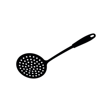 Black silhouette of a kitchen skimmer spoon on a white background