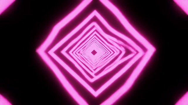 Neon Pink Rhombus Tunnel Loop Animation Abstract Glowing Geometric Background.