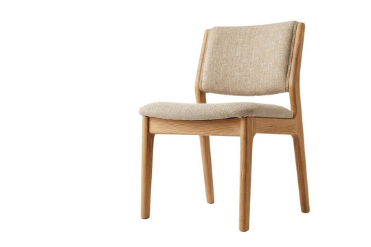 Modern wooden chair with beige fabric upholstery