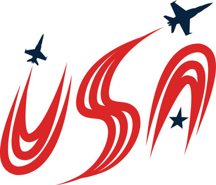 Eagle fighter jet plane and USA flag