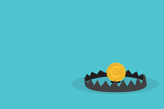 Euro Currency Crisis and Banking Risk Symbol with Bear Trap