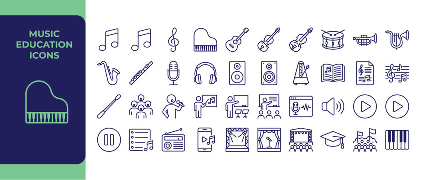 Music Icons Vector Set Education Instrument Symbols Line Outline Illustration