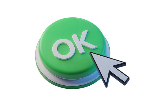 Green circular ok button with cursor click effect