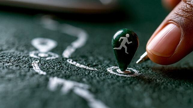 Person pointing location on map with running icon pin location direction