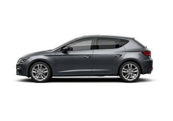 Fototapeta premium Modern Dark Grey Hatchback Car Side View Isolated on White Background - Sleek Compact Vehicle for Automotive Design