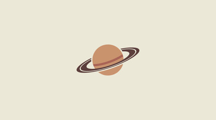 Minimalist Saturn planet logo with rings on tan background. © Vebian