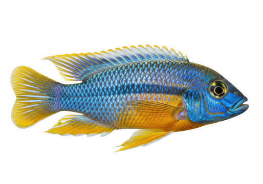 Colorful tropical cichlid fish isolated on transparent background