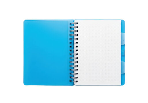 Open spiral notebook with dotted pages isolated on transparent background