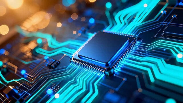 Closeup of illuminated circuit board