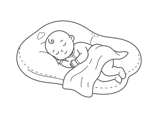 Infant peacefully sleeping on soft cushion under blanket illustration