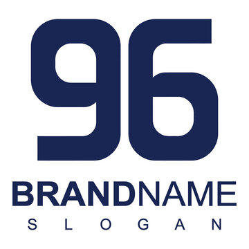 Number ninety six with brandname and slogan on white background icon