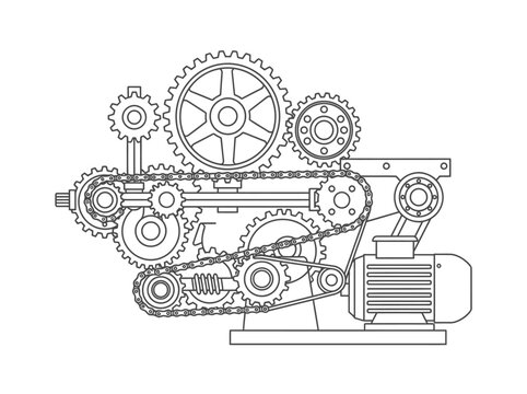 Industrial mechanical gear system with electric motor powering motion