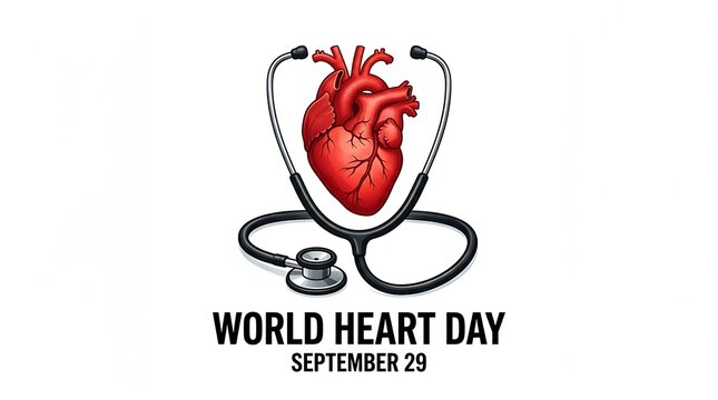 Anatomical human heart symbol with stethoscope frame for world heart day graphic