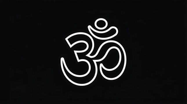 Sacred om symbol minimalist white design on black background with spirituality