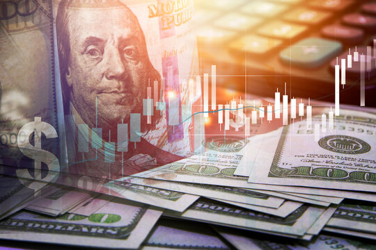 US tariff rate rising , trade policy , business graph and dollars banknote , tax calculation change