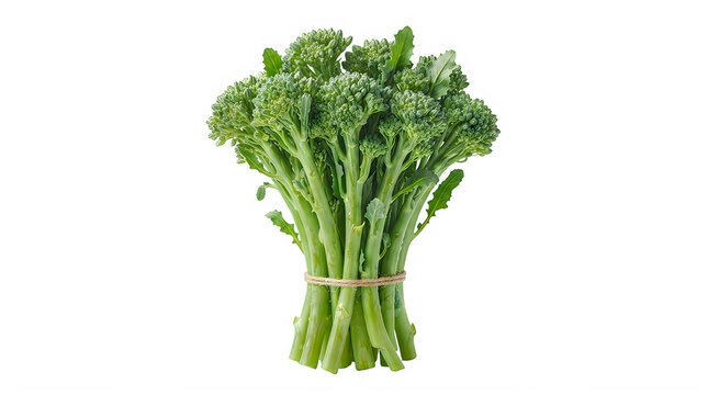 Fresh green broccolini vegetable bunch tied with a rubber band