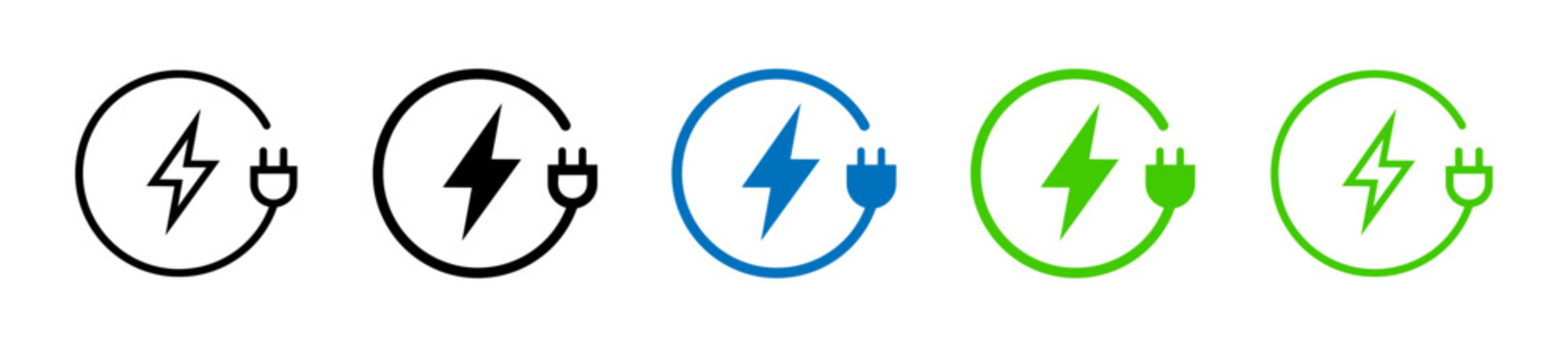 Car charging point icon. Electric plug symbol. Electricity sign. Green energy vector illustration. Wire with plug and lightning bolt icon. EV charging station and power technology concept.