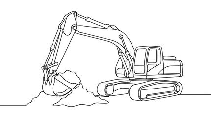 Continuous One Line Drawing of Excavator Heavy Construction Machine © Akhsan
