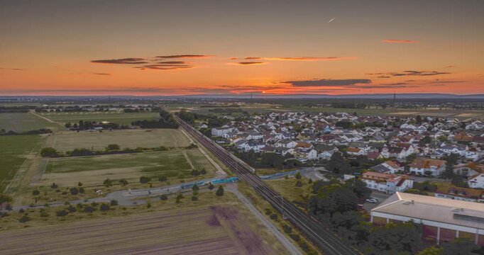 Sunset drone timelapse over Weiterstadt Braunshardt Germany