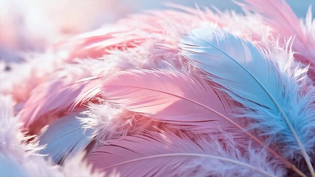 Soft colorful feathers in closeup