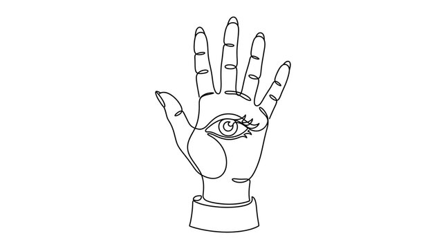 Hamsa Hand with Eye Continuous One Line Drawing Minimalist Art