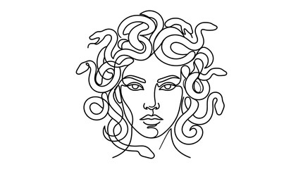 Medusa One Line Art Minimalist Greek Mythology Head with Snake Hair