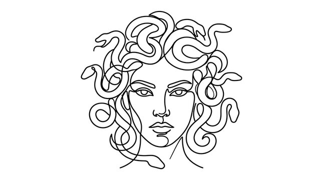 Medusa One Line Art Minimalist Greek Mythology Head with Snake Hair
