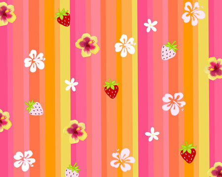 Abstract line with mixed color pink, yellow and orange illustration textured with summer lettering and flowers for wallpaper background. cute hand draw for printable or wrapping