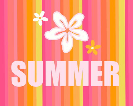Abstract line with mixed color pink, yellow and orange illustration textured with summer lettering and flowers for wallpaper background. cute hand draw for printable or wrapping