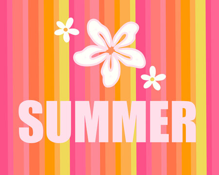 Abstract line with mixed color pink, yellow and orange illustration textured with summer lettering and flowers for wallpaper background. cute hand draw for printable or wrapping