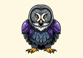 Fototapeta premium Armored Owl with Purple and Blue Feathers and Claws