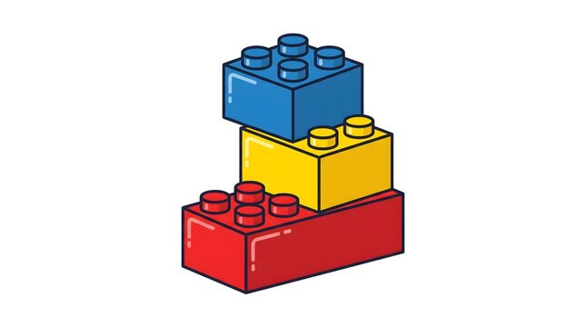 Building Brick Tower Stack &mdash; Red Yellow Blue National Lego Day Bold Flat Vector