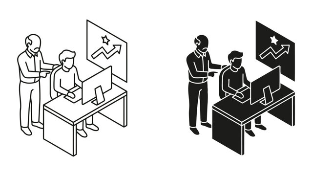 Isometric business training and tech support concept icons with isometric