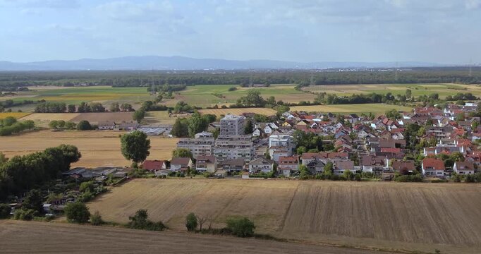 High altitude drone pan over Schneppenhausen near Darmstadt