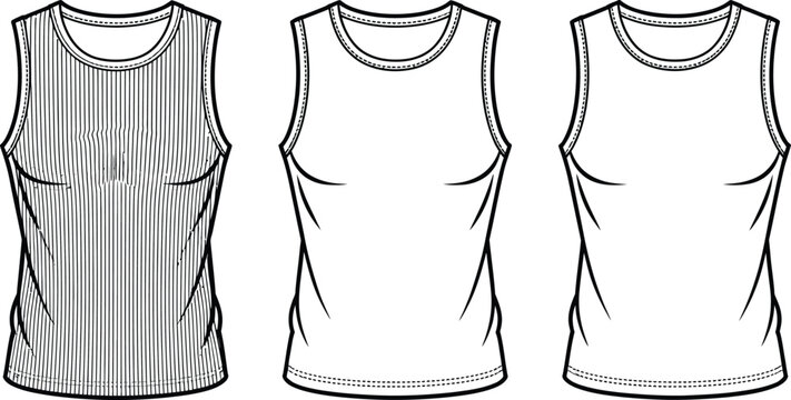 Three different styles of women's sleeveless tops with unique patterns and necklines dress striped