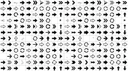 Fototapeta premium Arrows presented in a repetitive pattern offer a comprehensive library of symbols for digital applications and web navigation.